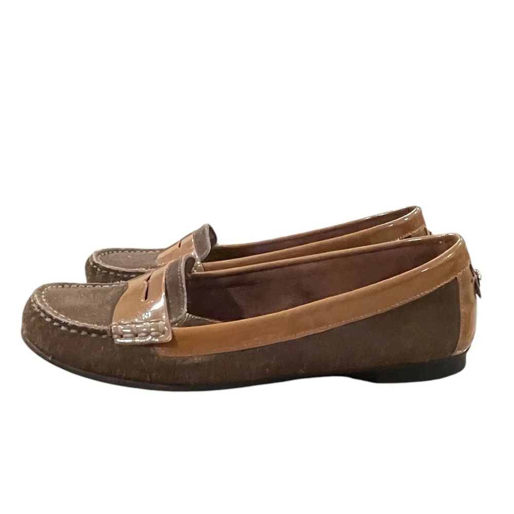 Antonio Melani Womens 6M Loafers Moccasin Two Tone Patent Suede Leather Slip On